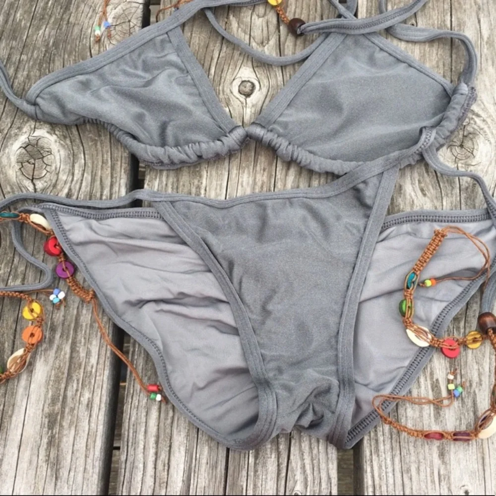 - LAST ONE! Gray Beaded Scrunch Butt Swim Bottom SZ L! NEW!